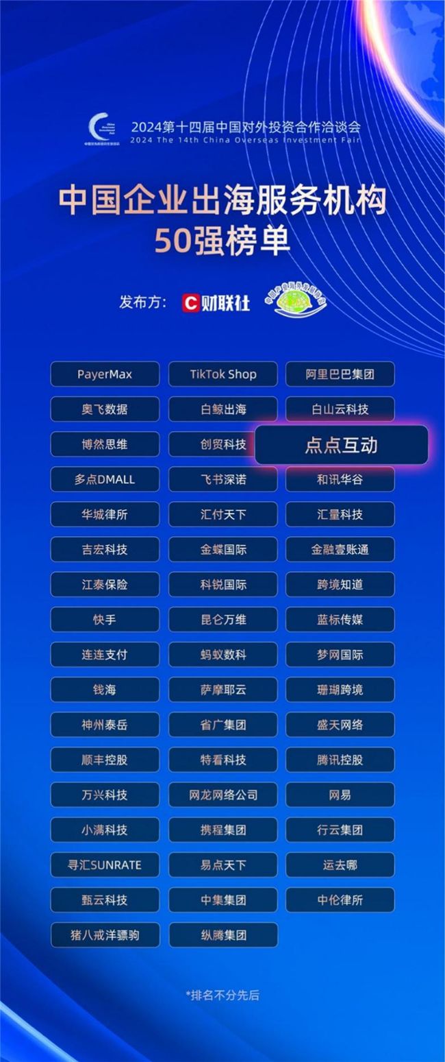 世紀華通旗下點點互動入選中國企業出海服務機構50強